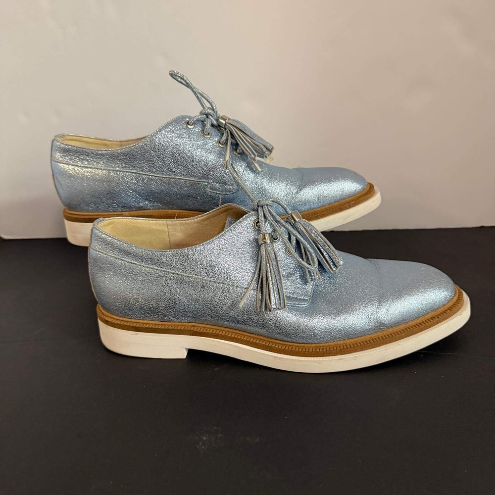 Kenneth Cole Abbie Metallic Blue Leather Tassel Oxford Shoes Womens 7.5M